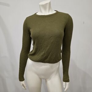 Topshop Olive Green Boxy Knitted Crop Top Ribbed Sweater US 4 - 6